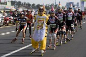 호랑이 잠옷을 입은 팀원 뒤로 무리를 지어 달리는 단체참가자들2사진(00034)