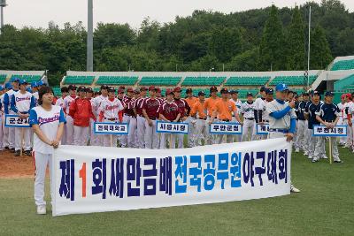 야구대회 개회식에 각 소속 팻말을 들고 서있는 선수들1