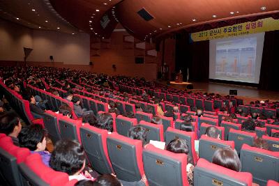 군산시 주요현안을 스크린을 통해 설명하는 군산시장